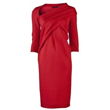 Kırmızı asimetrik dekolte elbise