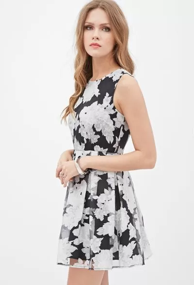 Pleated Floral Organza Dress